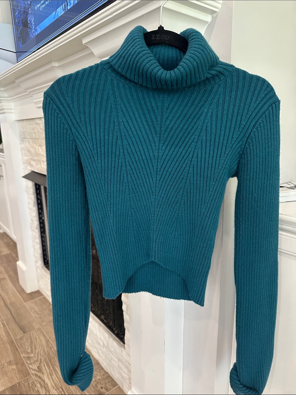 Sincerly Jules Teal Ribbed Cowl Neck Sweater